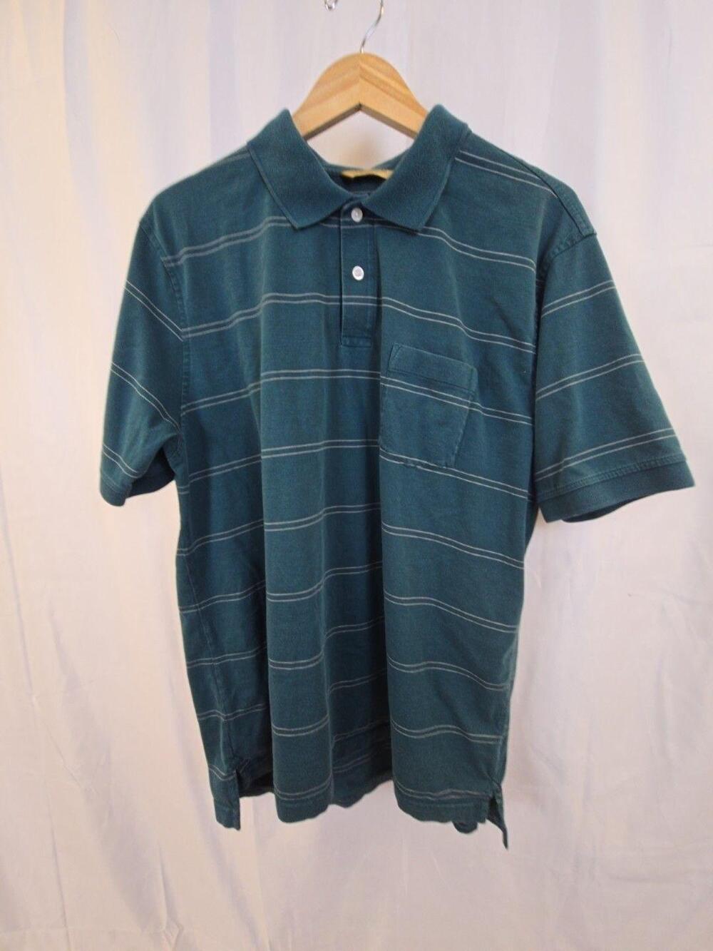 Roundtree & Yorke Liquid Gold Polo Shirt Mens XL Green Stripe Pocket Cotton
